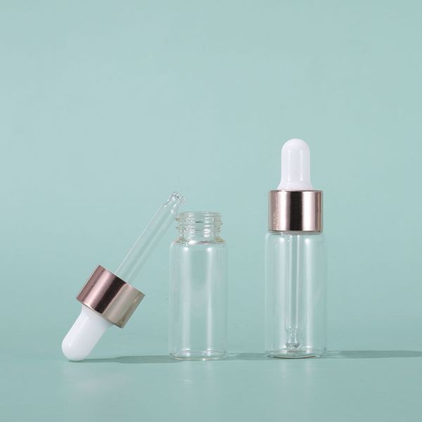 Bouteille d'échantillon de voyage cosmétique 5ml ~ 20ml, anneau en or Rose et compte-gouttes à tête de colle blanche