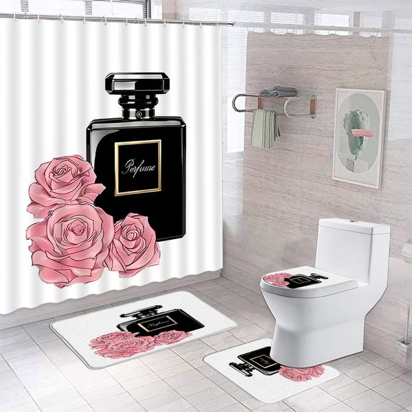 Cosméticos Cortina de ducha de perfume y flores Elija su propio tamaño de decoración de baño estampado 3D personalizado con ganchos cortina colgante