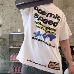 Cosmic Speed Lettre Mousse T-shirt d'été à manches courtes pour hommes et femmes Streetwear Y2k Coton Baggy T-shirts Ropa Hombre Tees 240305