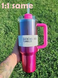 Cosmo Pink Target Red Parade Camelia 40oz Quencher H2.0 Tasses Gobelets de voiture Poignée en silicone Cadeau de la Saint-Valentin avec 1: 1 Même logo Camelia Pink Gradient Mugs NOUVEAU