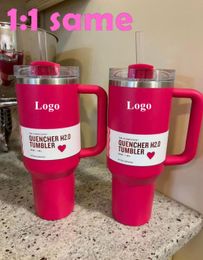 Cosmo Pink Tumblers Pink Parade Flamingo Cups H2.0 Tasse de 40 oz avec poignée Bouteilles d'eau de café en paille avec copie X avec logo 40 oz Cadeau de la Saint-Valentin E0103