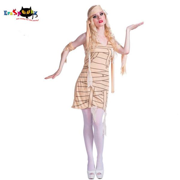 cosplay 2019 Nuevo Antiguo Egipto Momia Cosplay Chica Mujer Disfraz de Halloween Fiesta de Carnaval Femenina Vestido de lujo deformado Headpiececosplay