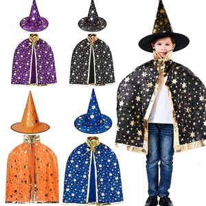 Cosplay 2 pièces enfants enfants Halloween sorcière HatsCape mascarade assistant chapeau Cosplay Costume Halloween fête déguisement décor 230915