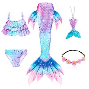 Cosplay 5Pcs Set Girls Mermaid Tail Swimsuit Children the Little Costume Beach Clothes Bathing Suit 230818