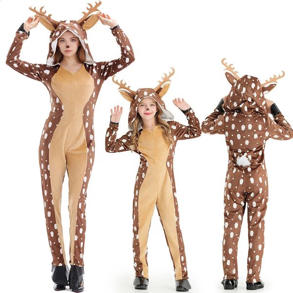 Cosplay adulto niño disfraz de reno de Navidad niñas mujeres con capucha acogedor disfraz de ciervo cervatillo mono mono de ciervo cervatillo disfraz para niños 231116