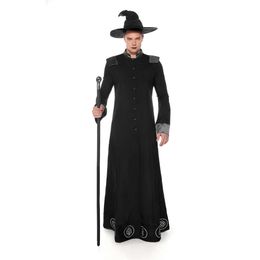 Cosplay – Costume de magicien noir pour hommes adultes, Robe de sorcier foncé d'halloween, Costumes de Cosplay de prêtre religieux pour adultes