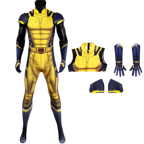Cosplay hombres adultos Halloween carnaval Woe nuevo traje amarillo Logan Cosplay estampado mono disfraz de superhéroe