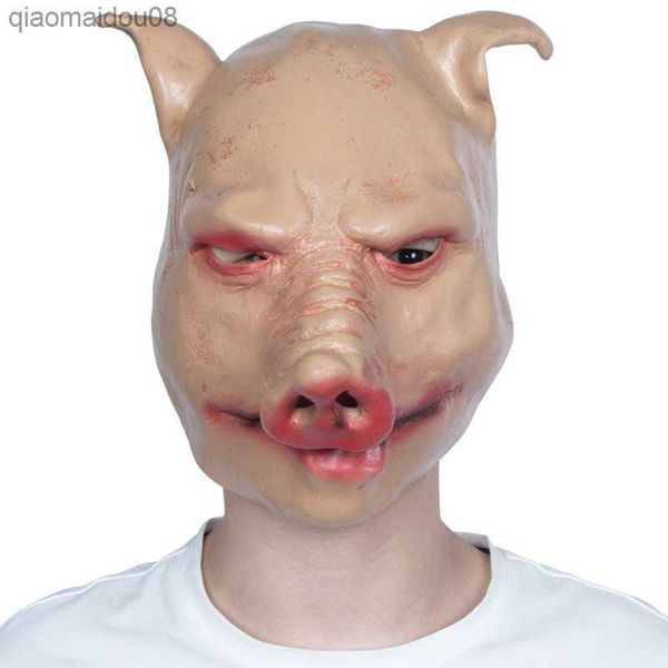 Cosplay Animal Porc Effrayant Latex Masques Horreur Tête De Porc Masques Casque Halloween Carnaval Fête Costume Props L230704