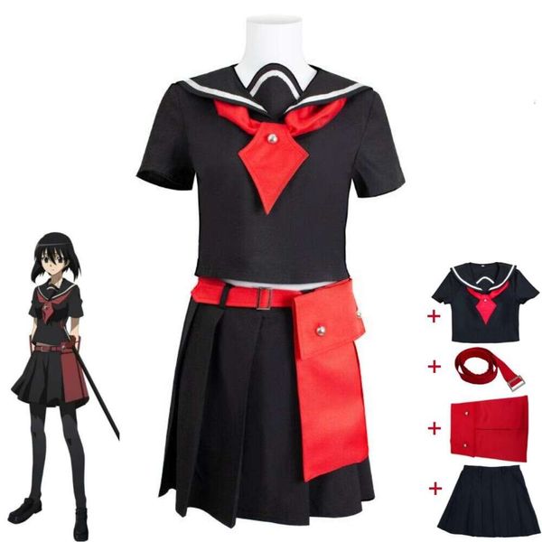 Disfraz de Anime Akame Ga Kill Kurome, disfraz de Jaegers, uniforme escolar de marinero negro, traje de juego de rol para fiesta de Carnaval y Halloween