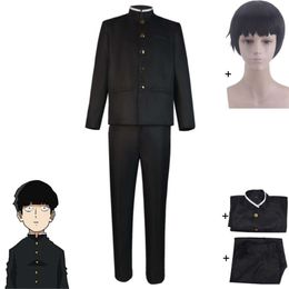 Cosplay Anime dibujos animados Mob Psycho Mobu Saiko Hyaku Kageyama Shigeo disfraz de Cosplay peluca uniforme escolar negro traje de juego de rol de Halloween