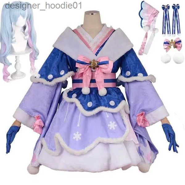 cosplay Disfraces de anime 2023 Snow Miku Juego de roles Peluca Lolita Lindo vestido Sombrero Sombreros Peluca Anime Miku Navidad Invierno Nieve Conjunto Miku DressC24320