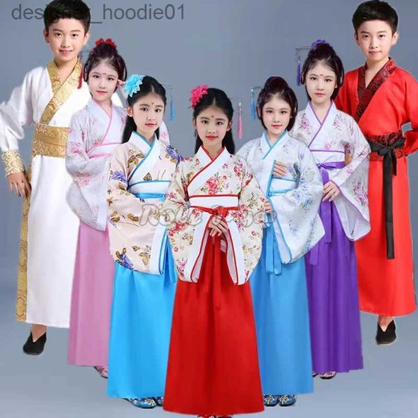 cosplay Anime Costumes Ancienne Dynastie Tang Chinoise Enfants Vacances Scène Performance En Plein Air Garçons et Filles Chinois Traditionnel Han Fulai Satin RobeC24320