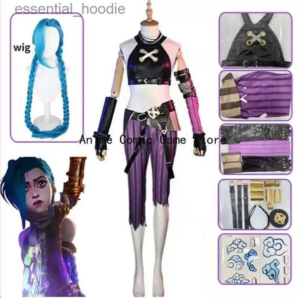 cosplay Costumes d'anime jeu d'anime LOL Arcane Cosplay Come Crit Loli Jinx Cosplay canon lâche Cosplay vêtements chaussures perruque Sexy femmes carnaval ComeC24321