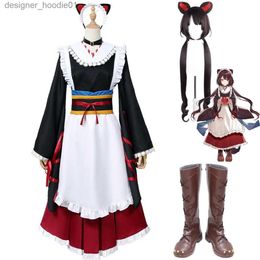 Cosplay Anime Costumes Anime virtuel YouTuber NIJISANJI Inui Toko perruque de jeu de rôle femme de chambre japonaise grenier robe bottes femmes Kaii fête de Noël setC24320