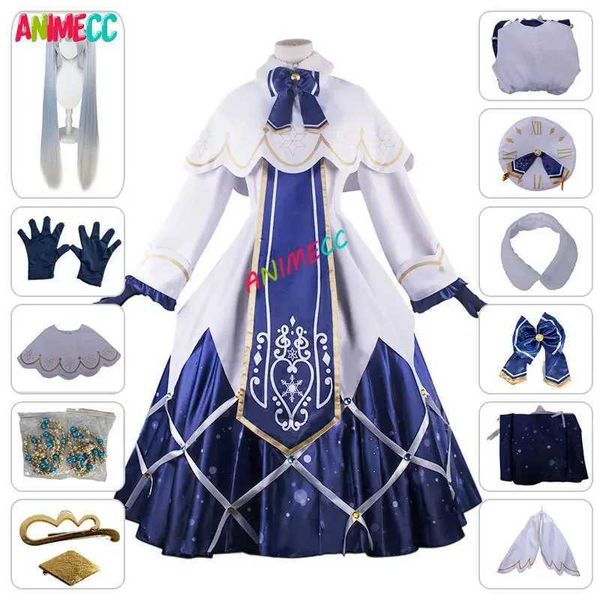 cosplay Disfraces de anime ANIMECC Miku Juego de roles 2021 Snow Miku Wig Girl Kai Lolita Dress Halloween Christmas Party Set Conjunto completo para niñasC24321