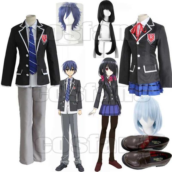 cosplay Disfraces de anime Niños y niñas Anime Fecha Itsuka Shido Juegos de rol Pelucas Tokisaki Kurumi chaqueta uniforme escolar peluca sintética zapatosC24321