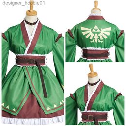 cosplay Anime Costumes Breath of the Wild Link Cosplay Come Womens Japonais Lolita Kimono Robe Halloween Carnaval Party SetC24320