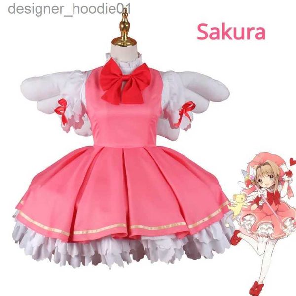 cosplay Costumes d'anime Cardcaptor Sakura jeu de rôle laisse aller fille robe Lolita rose JP Anime COS Costume femmes carnaval jeu de rôle PartyC24320