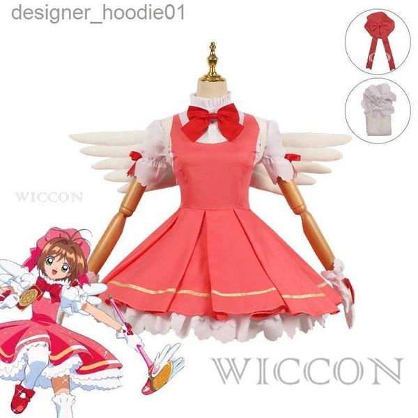 Cosplay Anime Costumes Cardcaptor Sakura Kinomoto Sakura Battle Lolita Dress Party Uniforme Jeu de rôle et Wing Halloween Womens WearC24320
