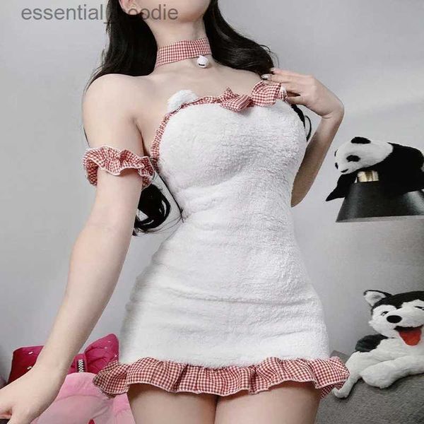 Cosplay Anime Costumes Mignon peluche ours en peluche robe jeu de rôle douce femme de chambre uniforme dos nu oiseau de nuit Kay lingerie anime jeu de rôle lingerieC24321