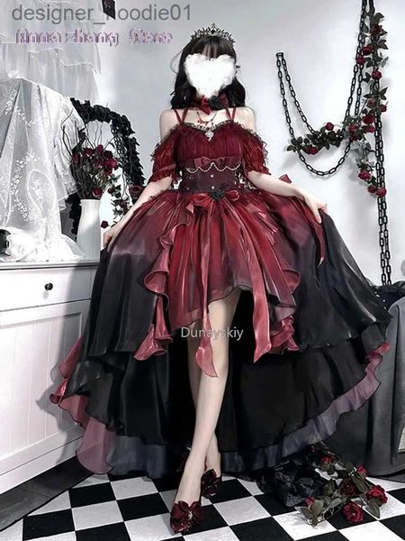 cosplay Costumes d'anime robe de mariée à fleurs rouges de mariée foncée Cos robe Lolita robe Op Lolita robe moelleuse de sentier industriel lourd jeu de rôle LolitaC24320