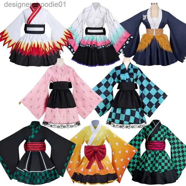 cosplay Costumes d'anime Démon anime kimono robe de femme de chambre Kamado Nezuko jeu de rôle allez kimono japonais femmes robe Lolita cadeau de fête d'HalloweenC24320