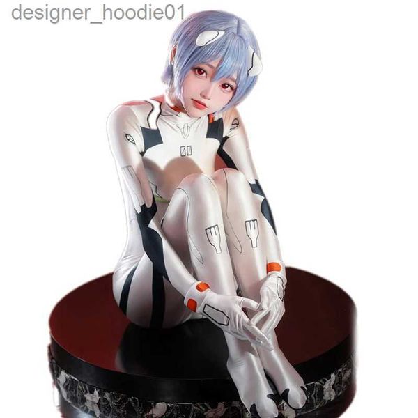 Cosplay Anime Costumes EVA Rei série brillante jeu de rôle sexy combinaison blanche imprimée en 3D perruque et couvre-chef Halloween cadeauxC24320