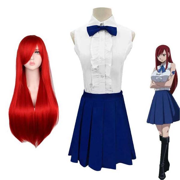 cosplay Disfraces de anime Fairy Tail Erza Scarlet Juego de rol Disfraz de anime Fairys Disfraz diario Chica JK Uniforme Disfraz Erza Juego de rol WigC24321