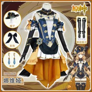 cosplay Anime kostuums Genshin Impact Navia Cosplay Come Pruik Hoed Set Damesjurk Halloween Carnaval Feestkleding en Hoed Meisje UniformC24321