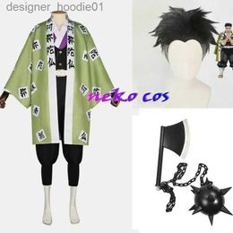 cosplay Anime Kostuums Gyomei Himejima Groen Uniform Rollenspel Pruik Armband Hashira Japanse Heren KimonoC24320