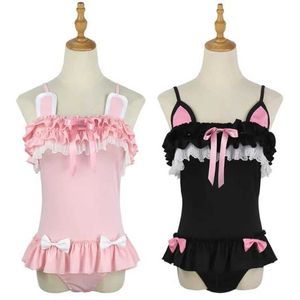 cosplay Costumes d'anime Halloween oreilles de lapin chat mignon Cosplay venez Sexy maillot de bain rose noir Lingerie femmes fille Lolita Anime maillot de bainC24321