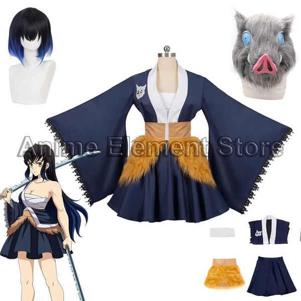 Cosplay Anime Costumes Hashibira Inosuke jeu de rôle pour porter une longue perruque costume de femme de chambre Kimetsu no Yaiba changement de sexe servante girlC24321