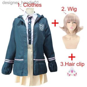 Cosplay Anime Costumes Uniforme de dentiste de lycée Anime Dangarompa mi Chiaki jeu de rôle avec veste à manches longues et jupe loli à manches courtesC24320