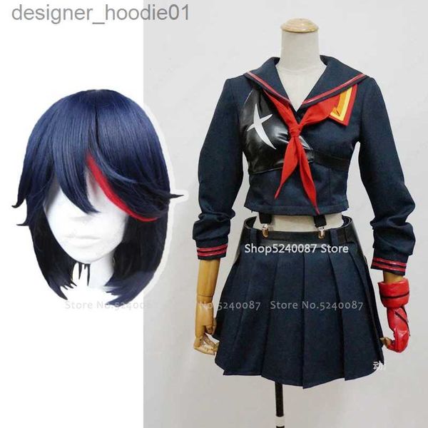 Cosplay Costumes d'anime Anime japonais Kill La Kill Matoi Ryuko perruque cheveux courts jeu de rôle allez T-shirt gants de sport uniforme scolaire marine marin setC24320