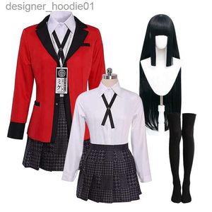 cosplay Anime Kostuums Kakegurui Jabami Yumeko rollenspel om gokkers te dwingen Japanse schoolmeisje JK uniformen te dragen voor Halloween pruik setsC24320