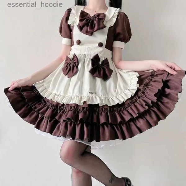 Cosplay Anime Costumes Robe de femme de chambre mignon Lolita café costume de femme de chambre uniforme de jeu de rôle femme de chambre japonaise noeud marron robe de cupcake à manches courtesC24321