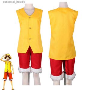 cosplay Anime Costumes Monkey D. Luffy Cosplay est venu à St Hat Boy W il y a deux ans avec un ensemble complet d'uniforme débardeur pour hommes Halloween carnaval setC24321