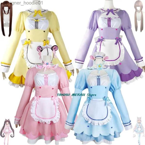 Cosplay Anime Costumes Nekopara Chocola Vanille perruque de jeu de rôle robe de demoiselle d'honneur Lolita jupe sexy Kaii fête d'anniversaire setC24320