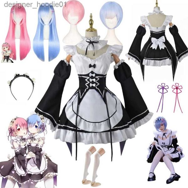 cosplay Disfraces de anime Ram Rem Lolita Maid juego de rol en un mundo diferente desde cero hasta mujeres reviviendo el traje de fiesta de Halloween de LolisC24320