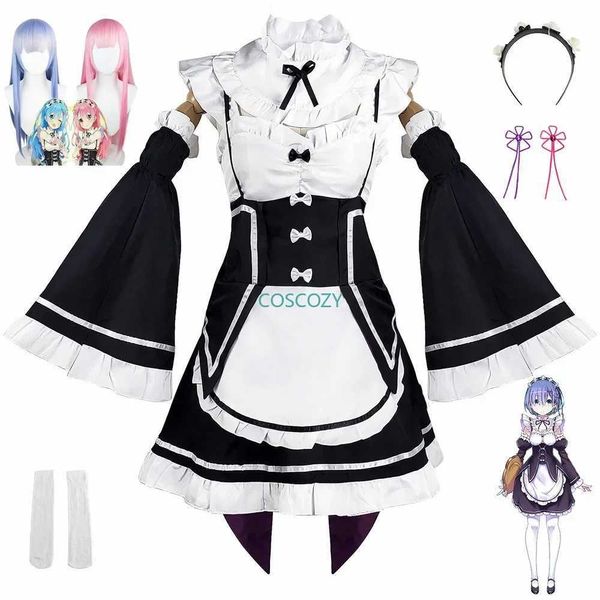 Cosplay Disfraces de anime Ram/Rem Rol-Playing Re Zero Kara Himeru Isekai Seikatsu Long Wig para vestirse como la actriz principal Set de anime Dressc24321