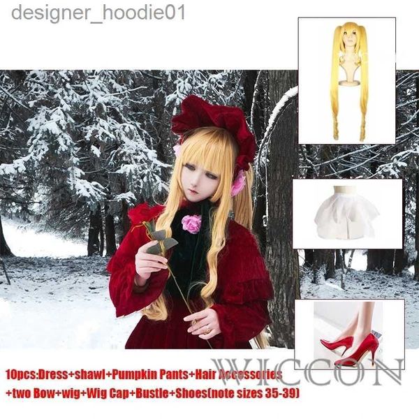 Cosplay Costumes d'anime Rozen Maiden Pure Ruby jeu de rôle Shinku robe rouge Halloween Lolita chapeau rouge fille perruque perruque chaussure jeu de rôle C24320