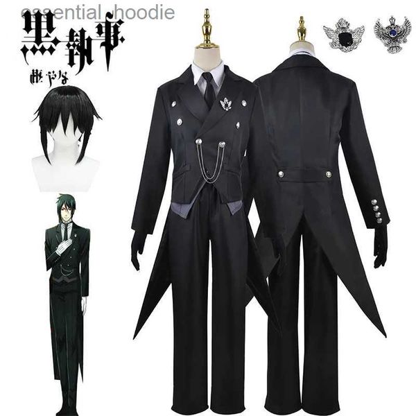 Cosplay Disfraces de anime Sebastian Michaelis Cosplay Anime Black Butler Cosplay Japón Cos Come Coat Wig Unisex Mens WearC24321