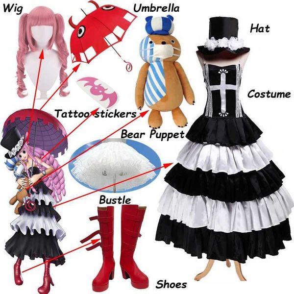 cosplay Disfraces de anime SingXeng anime Perona el juego de rol llega a los vestidos de Halloween para mujeres conjuntos de sombreros y uniformes personalizados C24321