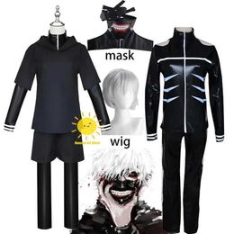 Cosplay Anime Costumes Tokyo Ghoul jeu de rôle Kaneki Ken uniforme de jeu de rôle masque à capuche veste shorts ensemble complet vêtements perruque menC24321