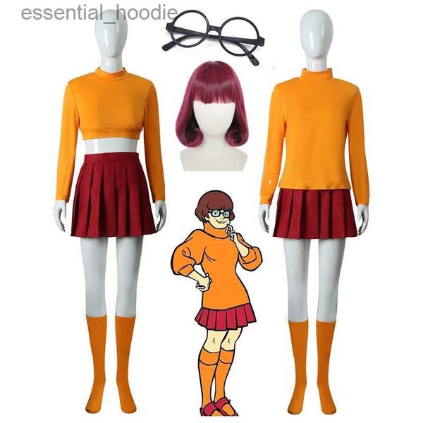 Disfraces de anime cosplay Velma uniforme de juego de rol Anime mujeres gafas de piel superior naranja conjunto de Halloween chica Velma WigC24321