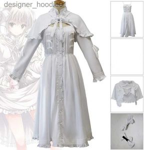 cosplay Costumes d'anime Yosuga no Sora Kasugano Sora Lolita dans la Solitude robe de jeu de rôle blanche pour femmes Halloween coton robe de soirée douce WigC24320