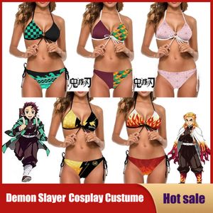 Cosplay Anime Demon Slayer Cosplay Costumes Sexy Bikini été fille jeu de rôle ensemble soutien-gorge cravate côté string string Triangle plage maillot de bain