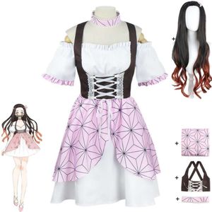 Cosplay Anime Demon Slayer Kimetsu Geen Yaiba Kamado Nezuko Cosplay Kostuum Pruik Sexy Vrouw Lolita Meid Jurk Kimono Uniform Halloween pak