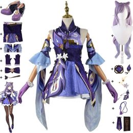 Cosplay Anime jeu Genshin Impact Keqing Kequeen Ke Qing Cosplay Costume violet perruque chaussures Liyue Qixing robe belle uniforme Hallowen
