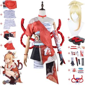 Cosplay Anime Game Genshin Impact Naganohara Yoimiya Stoeien Vlammen Cosplay Kostuum Pruik Klompen Inazuma Hallowen Carnaval Party Pak